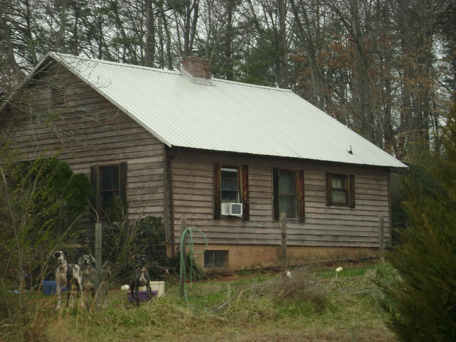 White metal roof on an old wood sided farmhouse, from a Metal Roof Installation job in Rockford